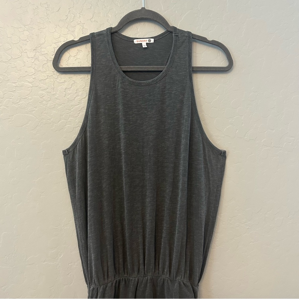 Sundry ruched tank u-neck sleeveless racerback dress in pigment gray size xl - Picture 3 of 16